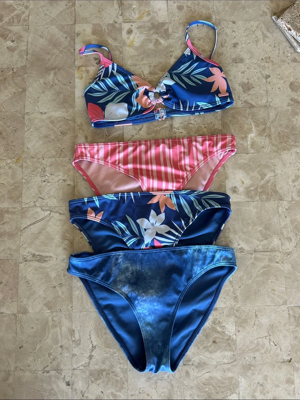 Bundle Roxy Girls Swim Set 4-Piece Mix & Match Bikini Top & 3 Bottoms Size 12